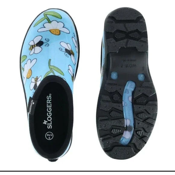 NEW Sloggers Women's Bumble Bee and Flower Print Rain boot Garden Shoes Clogs 10 - Picture 3 of 4